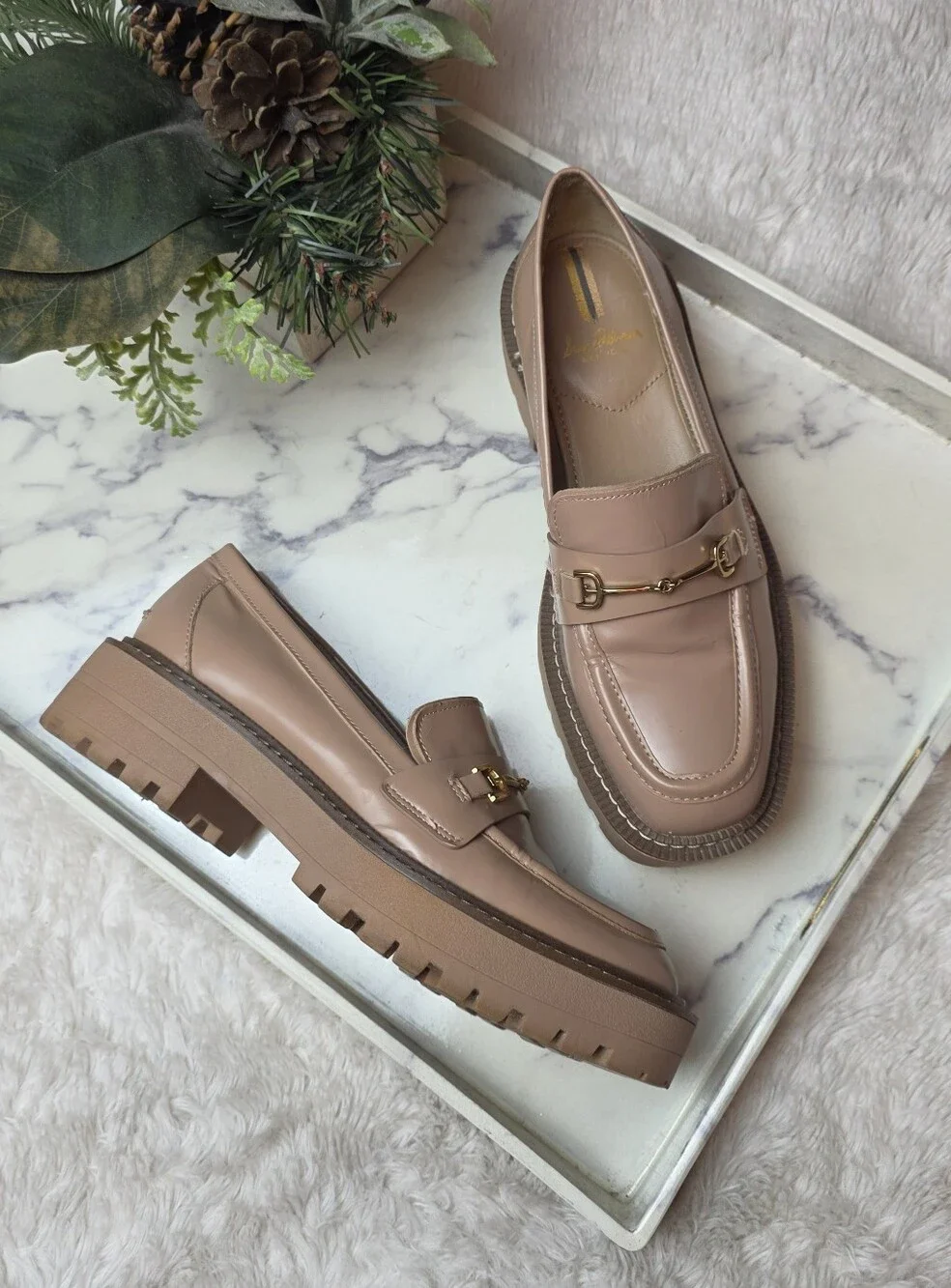 SAM EDELMAN Laurs Lug Sole Loafer In Tan Horsebit Chunky Preppy Academia Size 8
